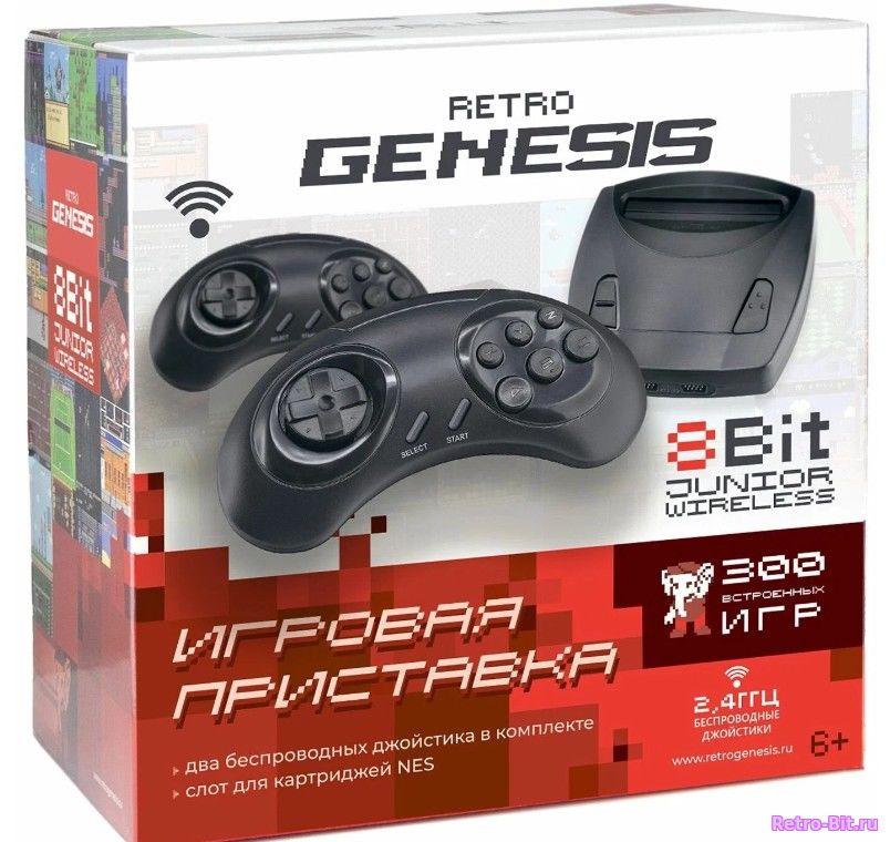 Фото товара Игровая приставка Retro Genesis 8 Bit Junior Wireless + 300 игр, модель ZD-03A (AV кабель, 2 беспроводных джойстика)
