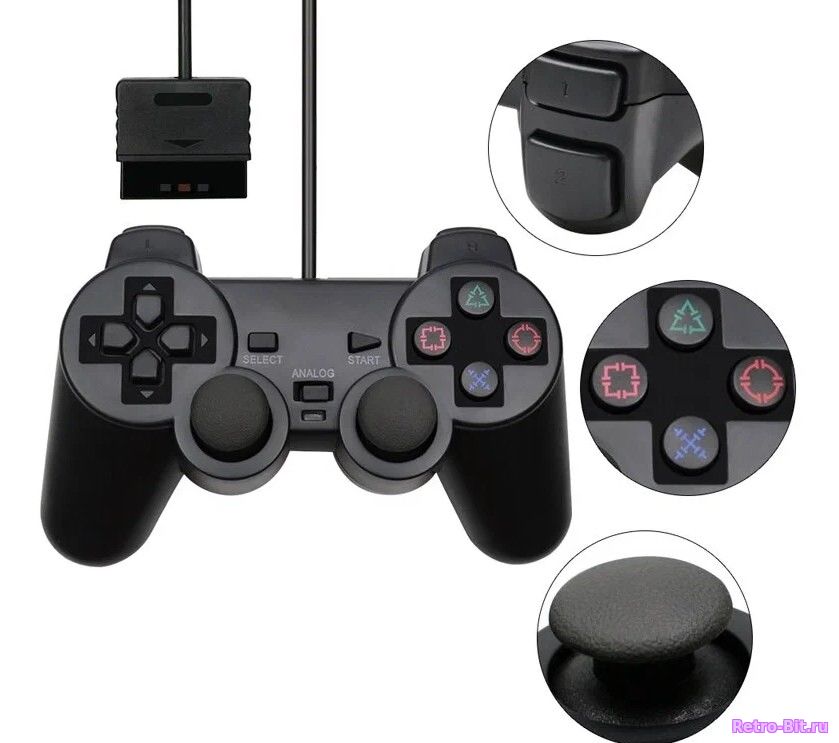 Фото #1 товара Игровой джойстик / геймпад / контроллер проводной для консоли / приставки PS2 вибрационный, черный