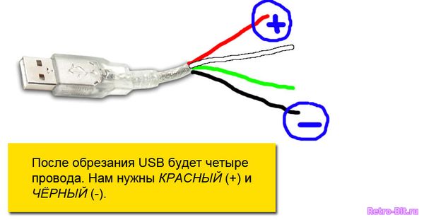 USB Штекер. Схема Плюс и Минус