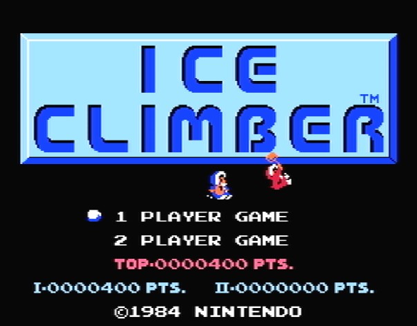 Титульный экран из игры Ice Climber / Айс Клаймбер (Альпинист Льдов)
