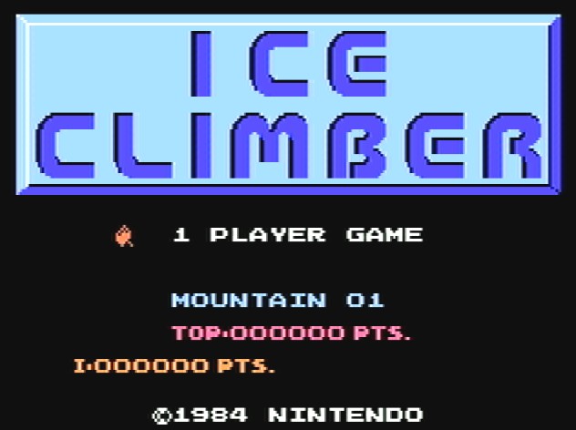 Титульный экран из игры Famicom Mini Vol. 03: Ice Climber / Айс Клаймбер Фамиком Мини