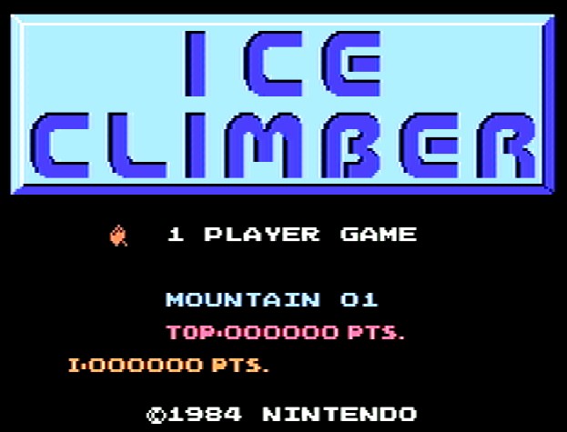 Титульный экран из игры Classic NES Series - Ice Climber / Классическая Нес Серия - Айс Клаймбер