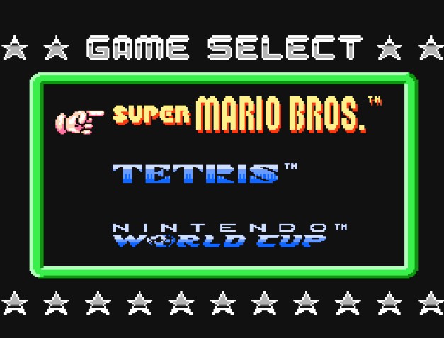 Титульный экран из игры 3 in 1 - Super Mario Bros.,Tetris, Nintendo World Cup