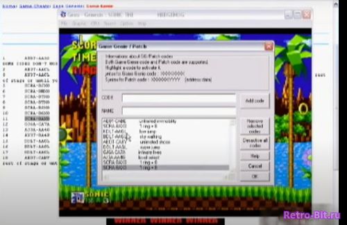 Фрагмент из How to add and use game genie codes on the gens emulator