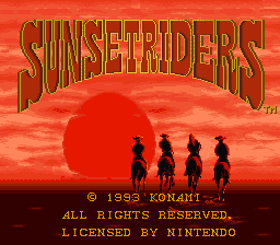 Титульный экран из игры Sunset Riders / Сансет Райдерс (Всадники Заката)